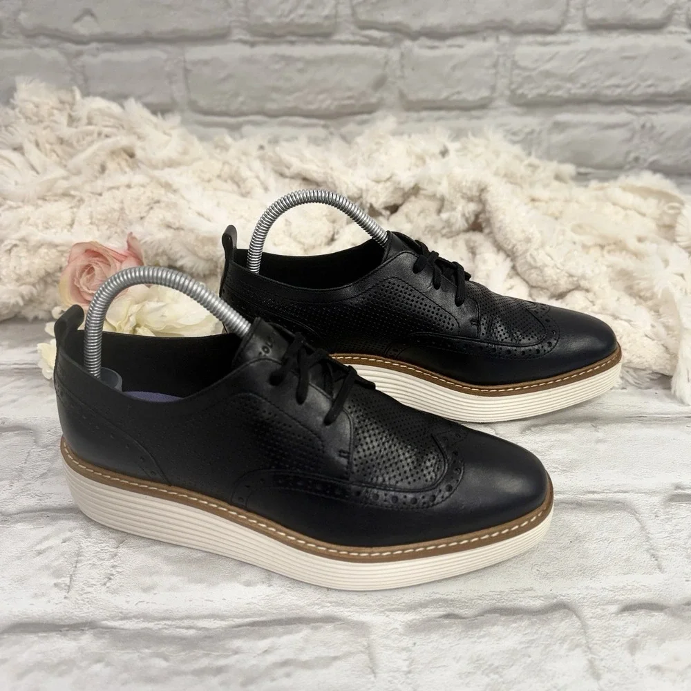 Cole Haan Øriginal Grand Black Platform Wingtip Oxford Shoes Womens Sz 9 B Nice!